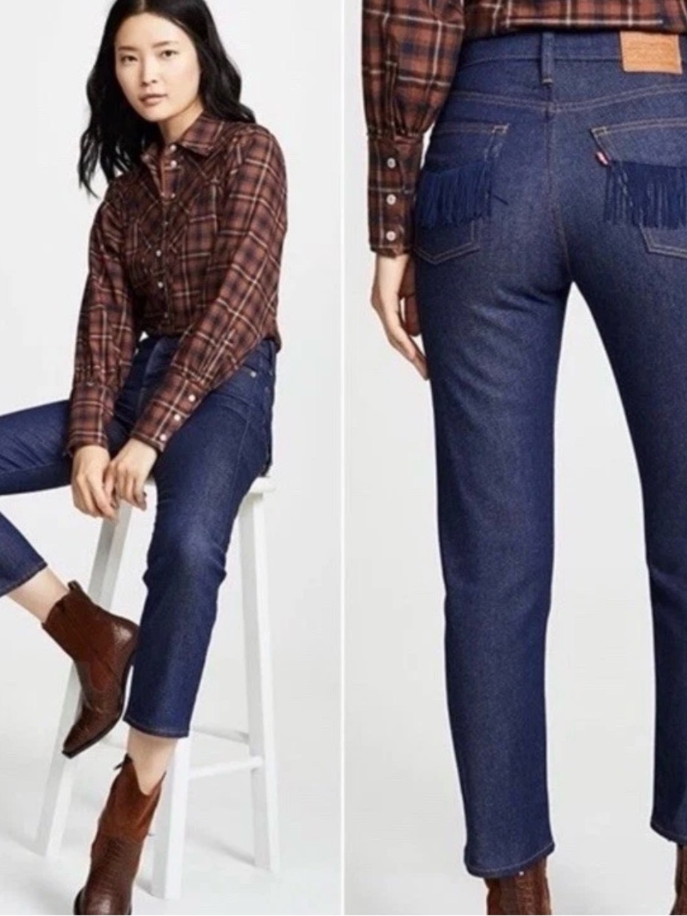 Levi's wedgie straight women's button fly fringe pocket jeans size 30